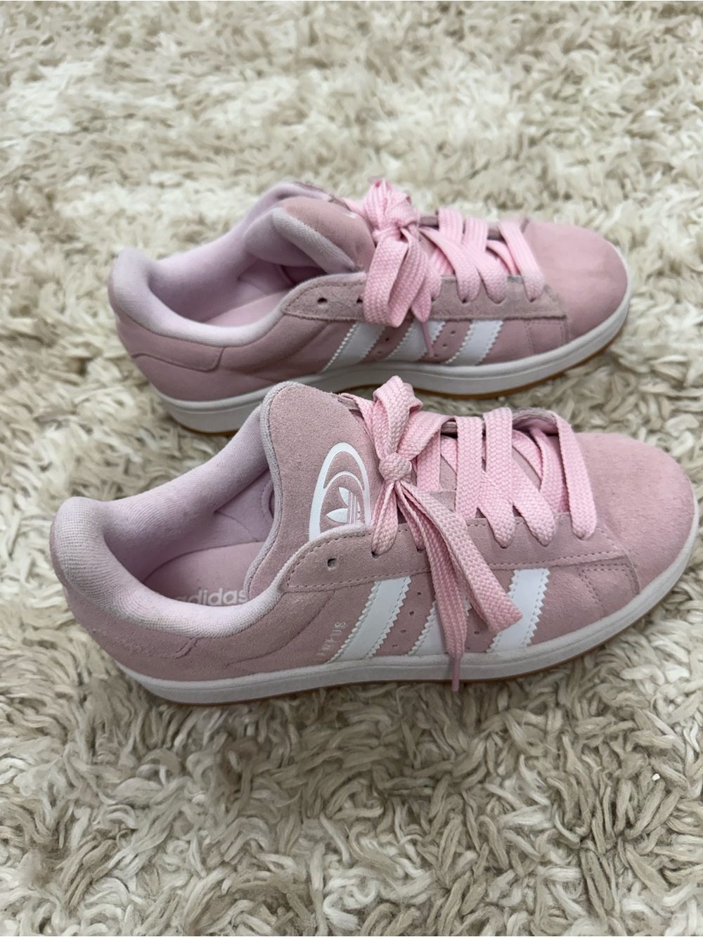 Adidas Pink Suede Sneakers with White Stripes
